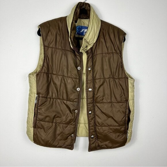 Ski Lift It Brown and Beige Zip Up Vintage Puffer Vest Women Size M - Picture 3 of 14